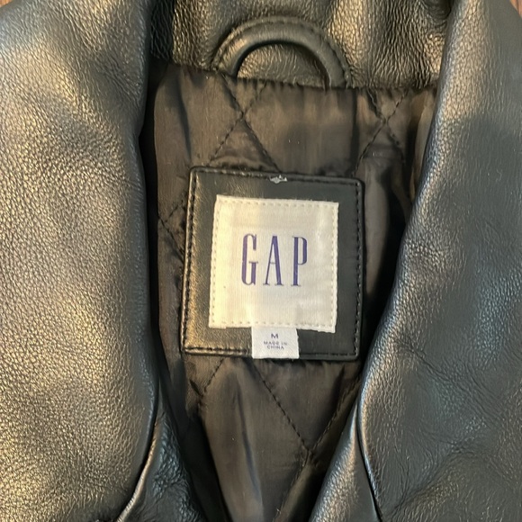 GAP Black Leather Moto Biker Jacket for Men M Excellent - Picture 2 of 11